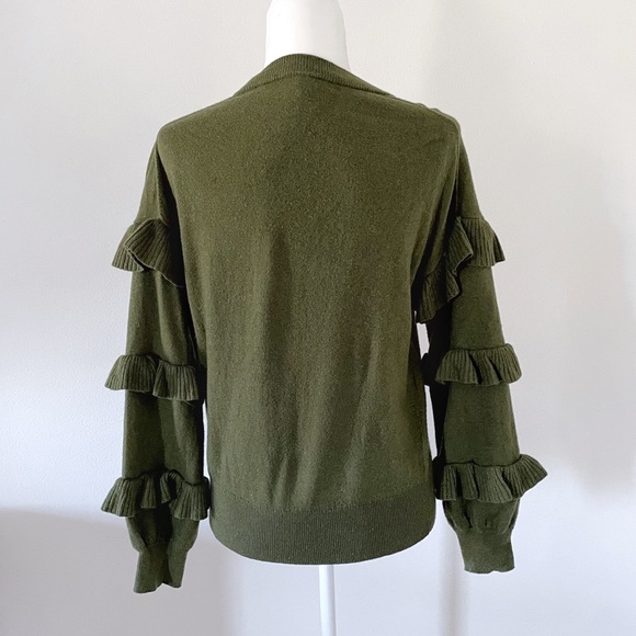 J Crew ruffle sleeve sweater olive green small - Picture 3 of 8